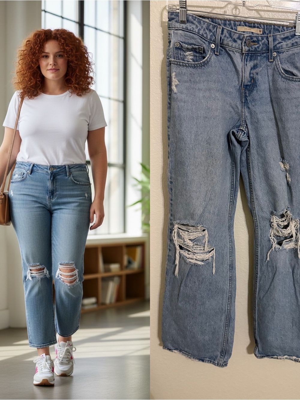 Levi’s Premium Low Loose Jeans Women’s 26 Light Wash Distressed Baggy Wide Leg